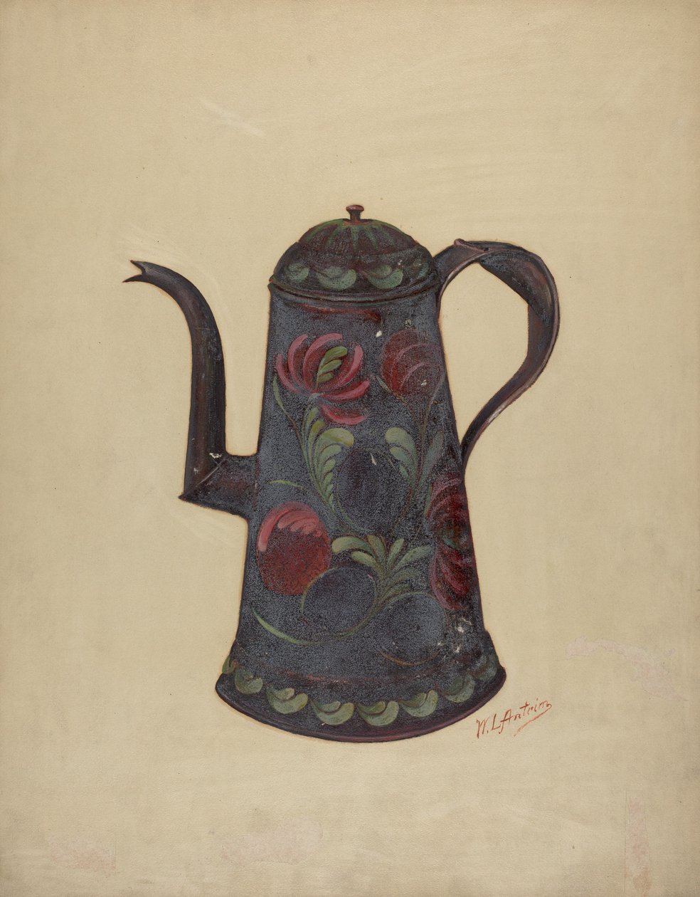 Toleware kahvipannu, c. 1936. tekijältä William L Antrim
