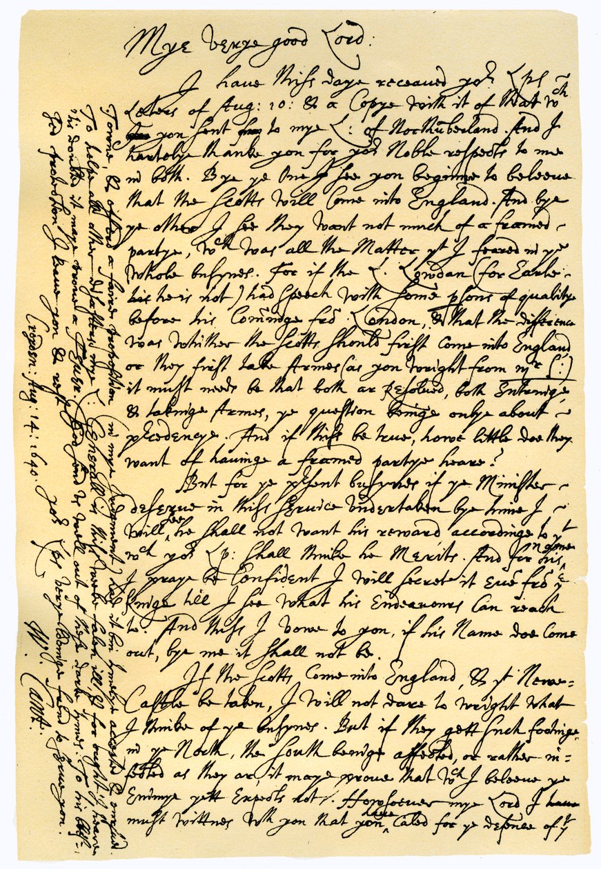 Canterburyn arkkipiispan William Laudin kirje Edward Conwaylle, 14. elokuuta 1640. tekijältä William Laud