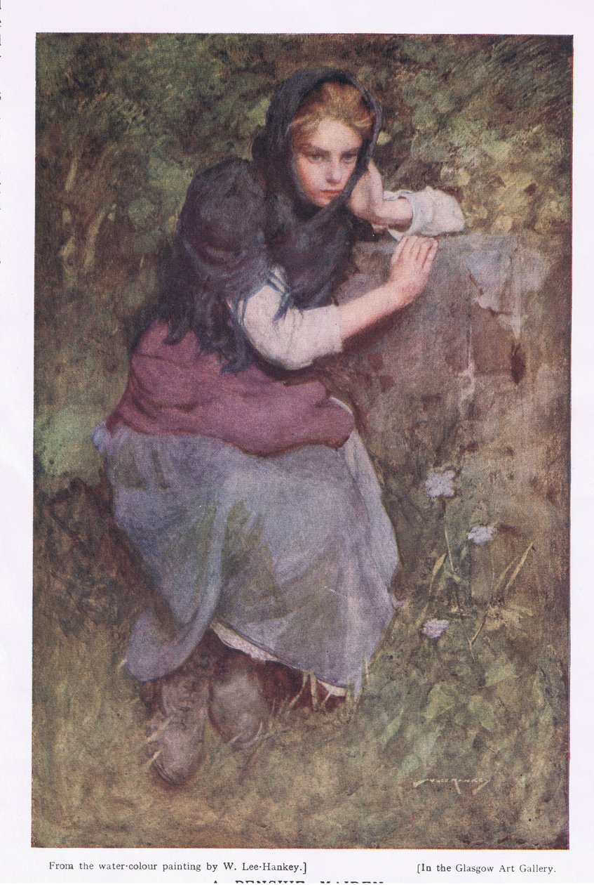 Mietteliäs piika, vuonna 1916 julkaistusta "Bibby Annualista" (värilitho) tekijältä William Lee Hankey