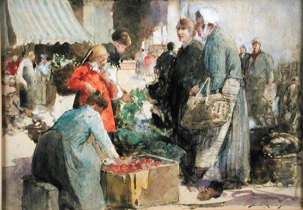 Picardy Market (akvarelli, guassi ja kynä paperille) tekijältä William Lee Hankey