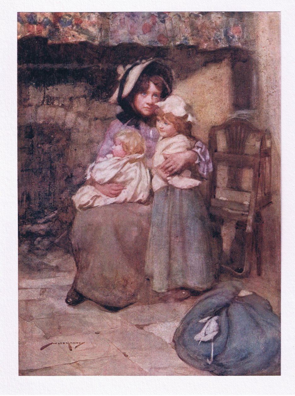 Ja suuteli hänen ajattelemattomia lapsiaan monilla kyyneleillä, ja taputti heitä lähelle, surussa kaksinkertaisesti rakas (väri litho) tekijältä William Lee Hankey