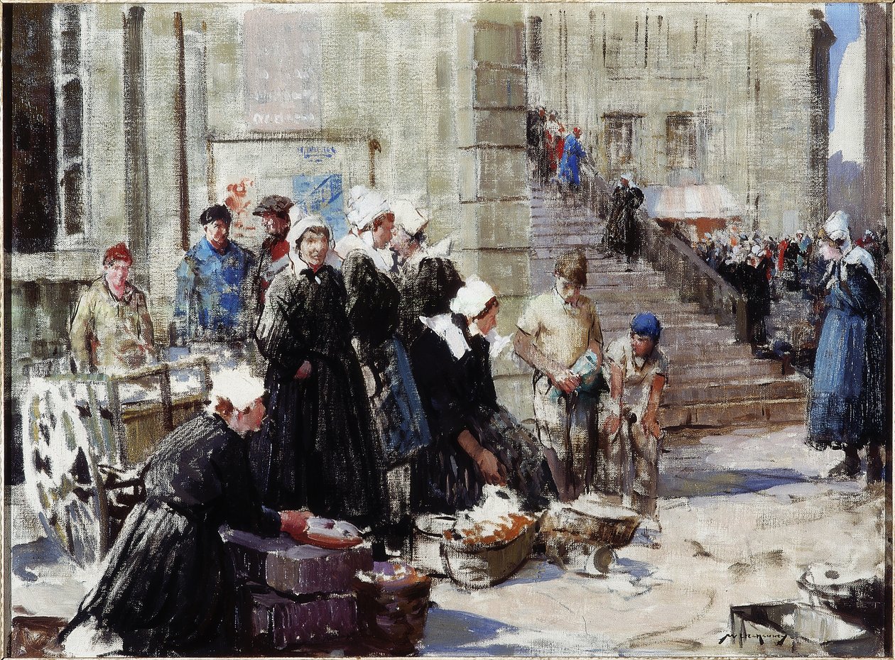 Butter Market, Concarneau, n. 1939 (öljy kankaalle) tekijältä William Lee Hankey