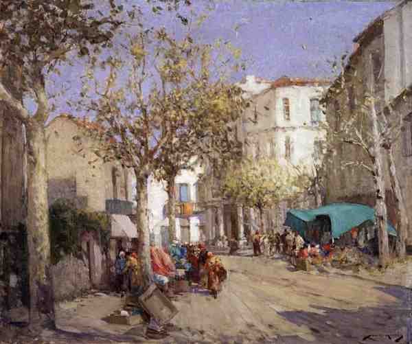 Frejus Market, Etelä-Ranska (öljy kankaalle) tekijältä William Lee Hankey
