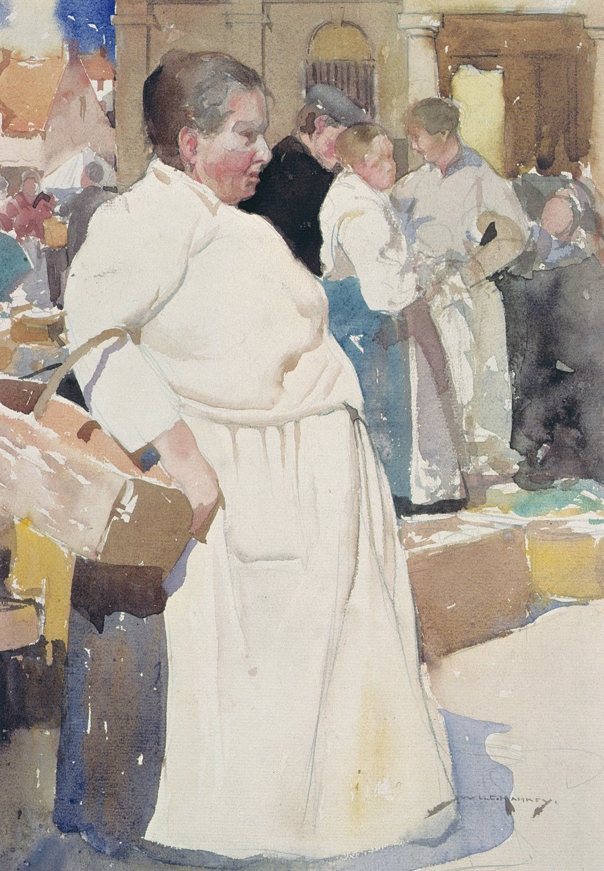Madame la Menagere, Etaples (akvarelli paperille) tekijältä William Lee Hankey