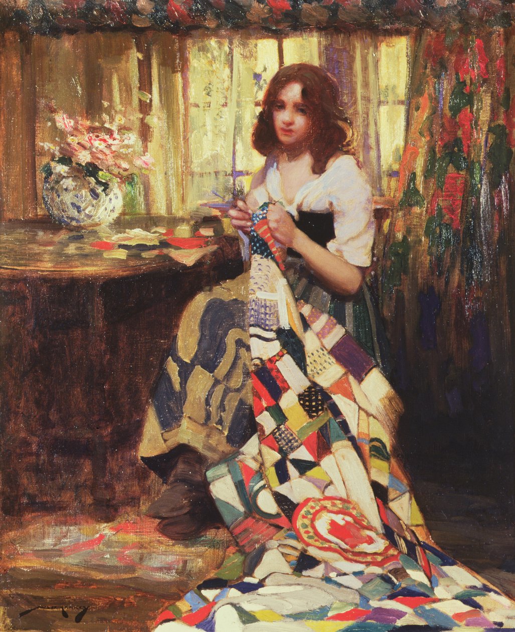 The Patchwork Quilt (öljy kankaalle) tekijältä William Lee Hankey