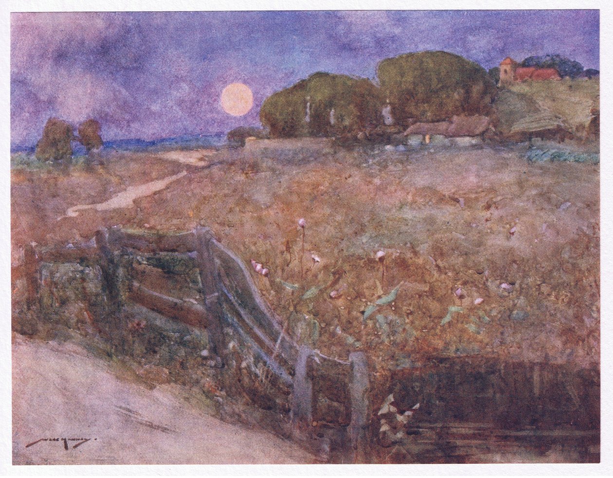 Kunnollinen kirkko, joka on viereisen kukkulan päällä (väri litho) tekijältä William Lee Hankey