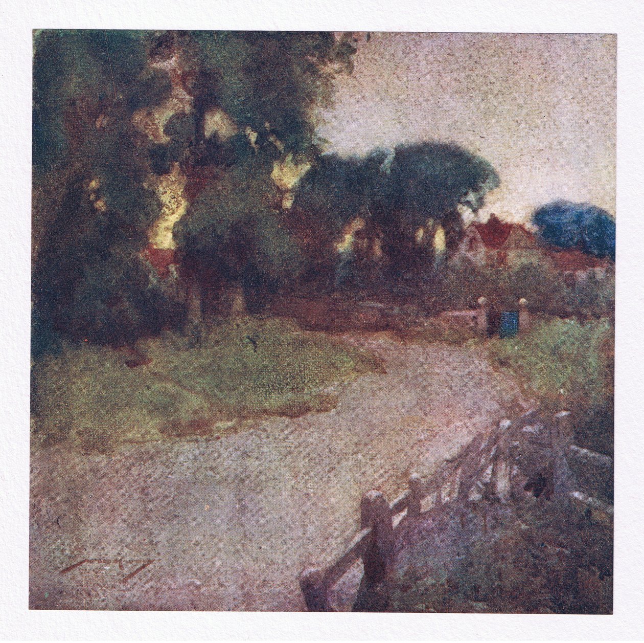 Siellä missä muutama revitty pensas paikka paljastaa, kylän saarnaajien vaatimaton kartanon ruusu (väri litho) tekijältä William Lee Hankey