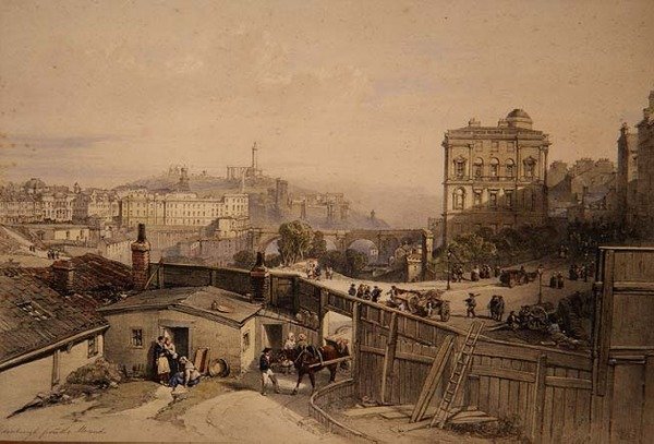 Edinburgh Moundista (väri litho) tekijältä William Leighton Leitch