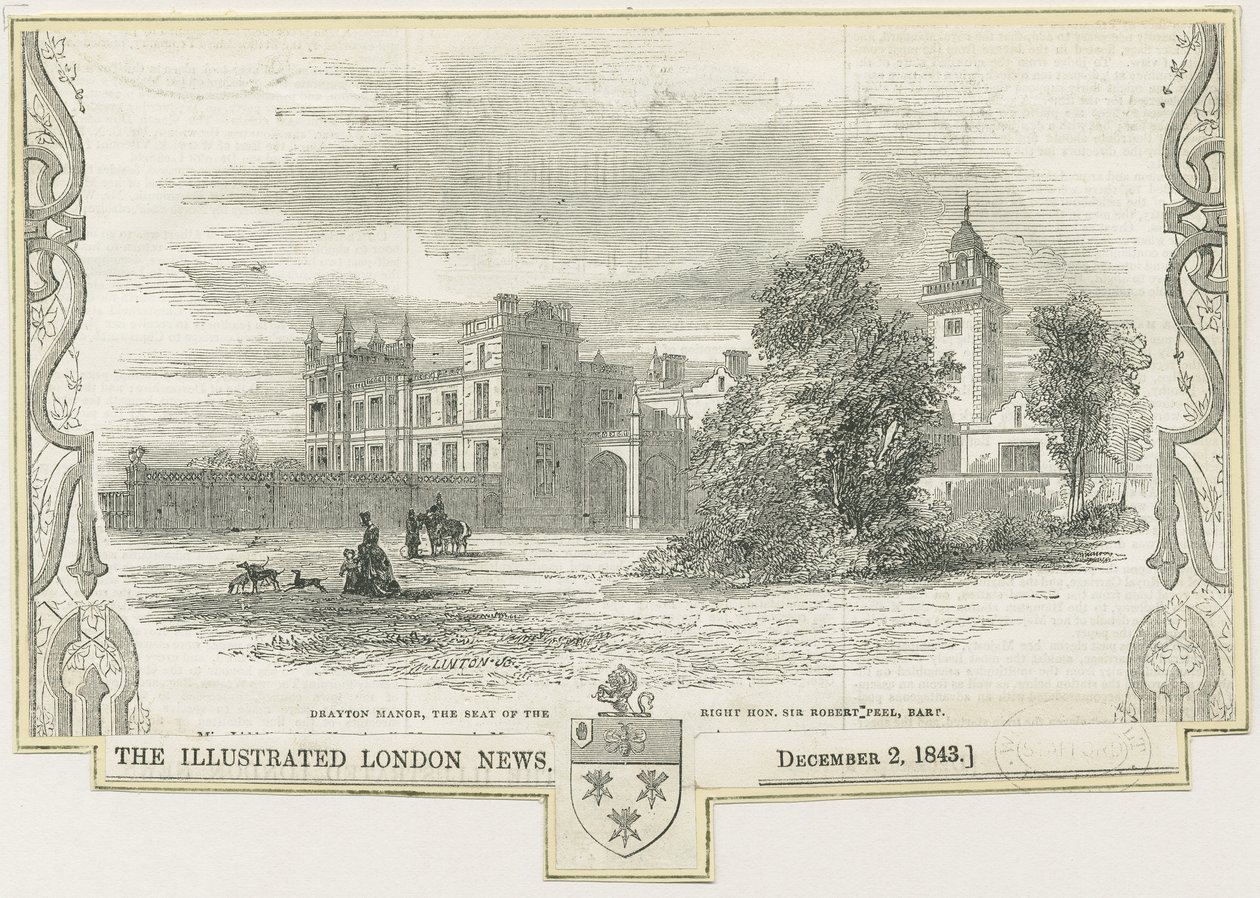 Drayton Bassett - "Drayton Manor": puupiirros ja [c 1843] tekijältä William Linton