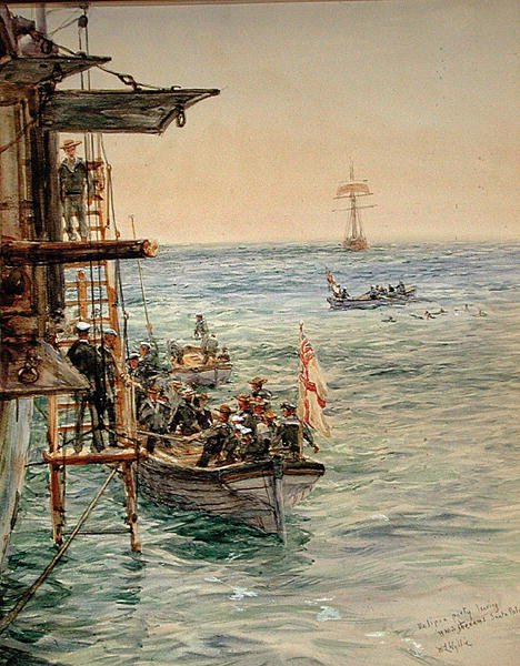 Eclipse Party jättää H.M.S. Theseus, Santa Pola (akvarelli paperille) tekijältä William Lionel Wyllie