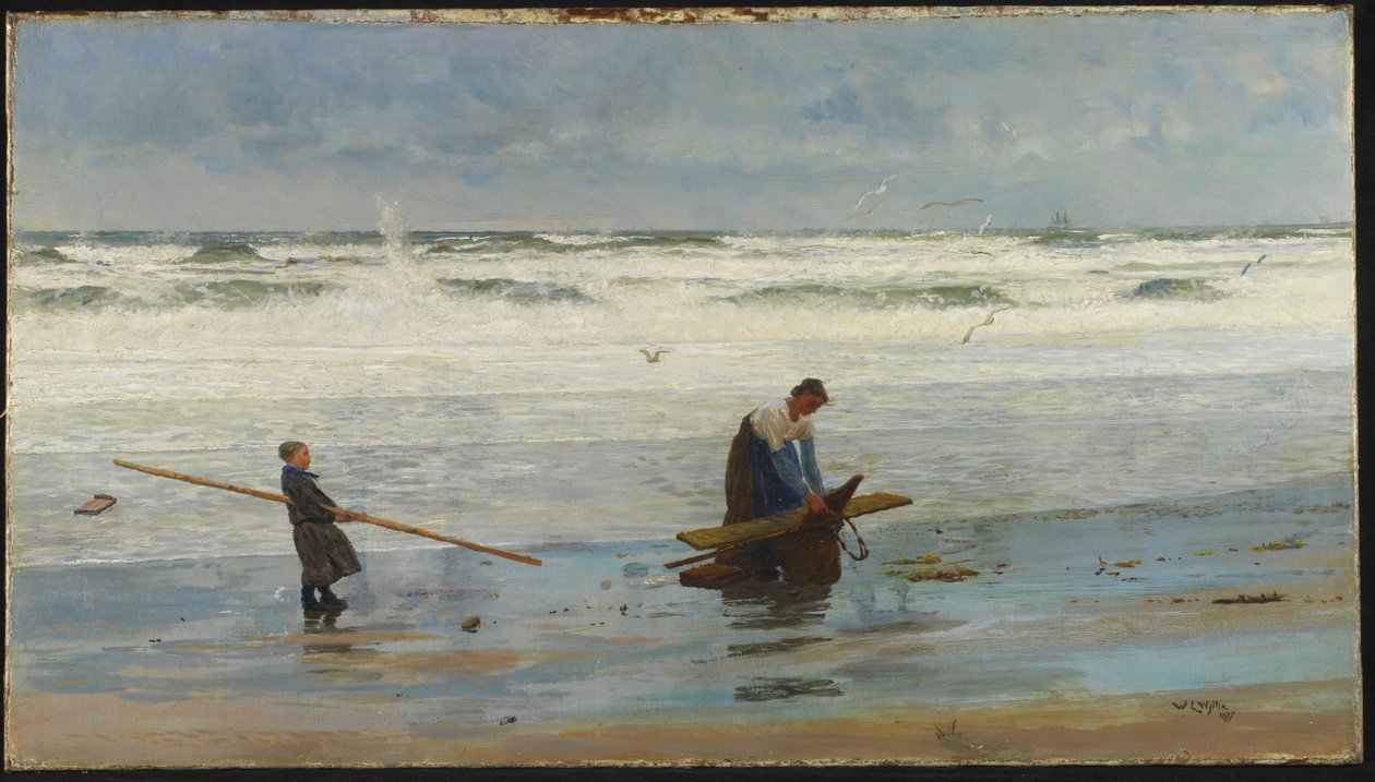 Driftwoodin kerääminen, Hollanti, 1877 tekijältä William Lionel Wyllie
