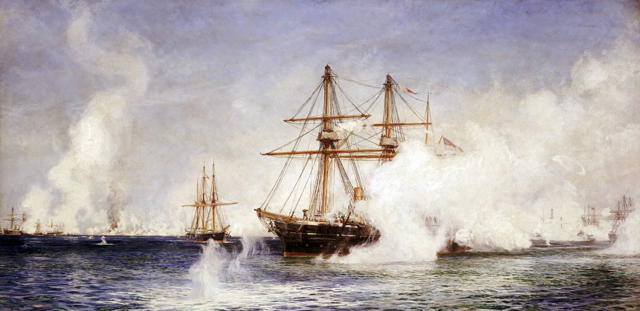 HMS "Condor" Aleksandrian (Egypti) pommituksen aikana 11. heinäkuuta. tekijältä William Lionel Wyllie