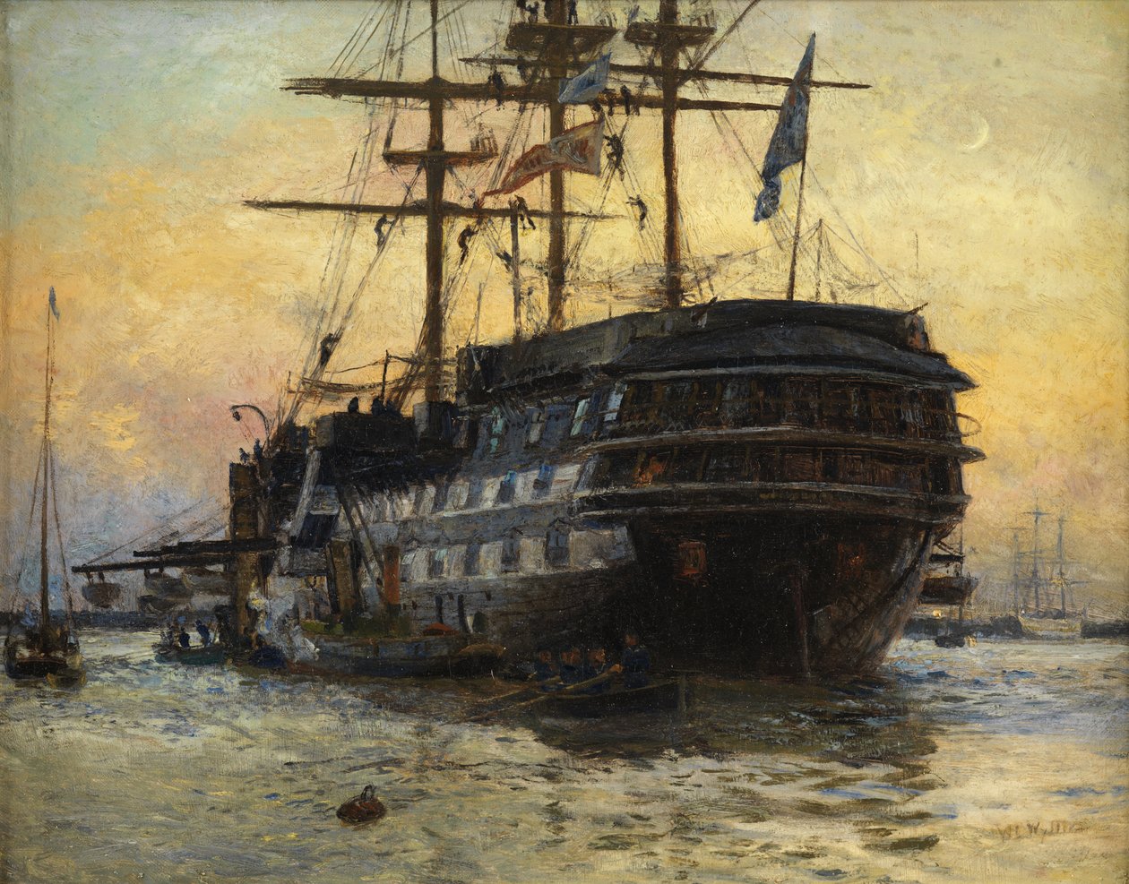 HMS Warspite (öljy kankaalle) tekijältä William Lionel Wyllie