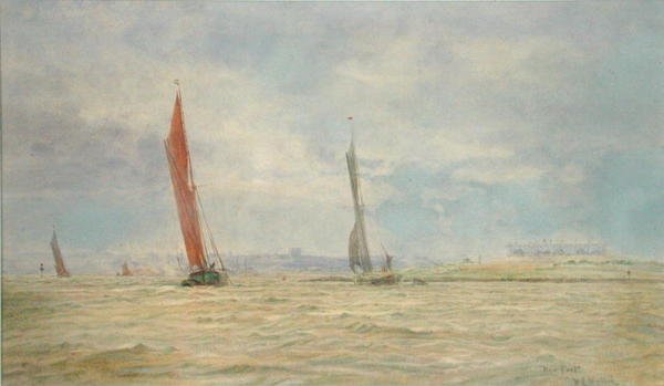 Hoo Fort, Medway-joki (akvarelli paperille) tekijältä William Lionel Wyllie