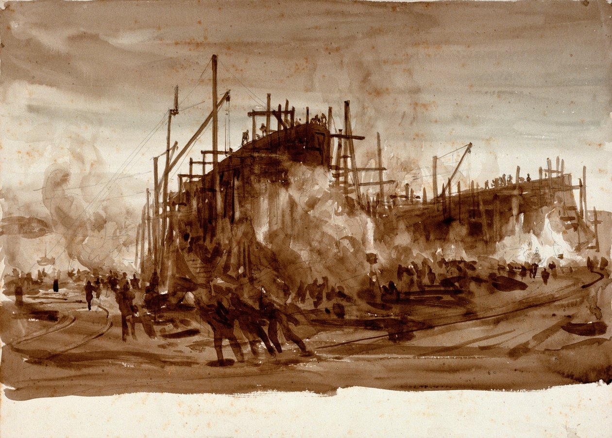 Rautalaivoja pörssissä, n.1910 (ruskea pesu). tekijältä William Lionel Wyllie