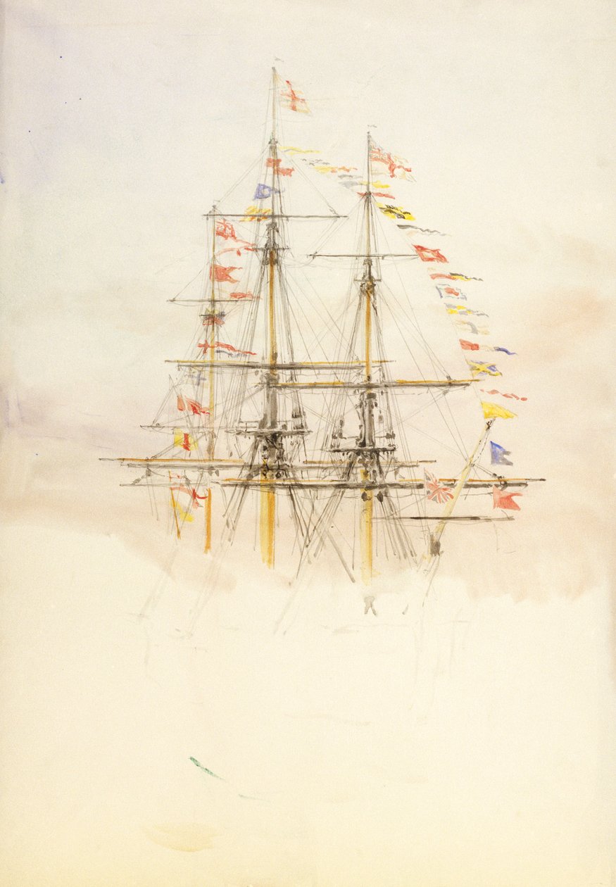 HMS "Victory":n mastot, 1800-luvun loppupuoli ja 1900-luvun alku (akvarelli, grafiitti). tekijältä William Lionel Wyllie
