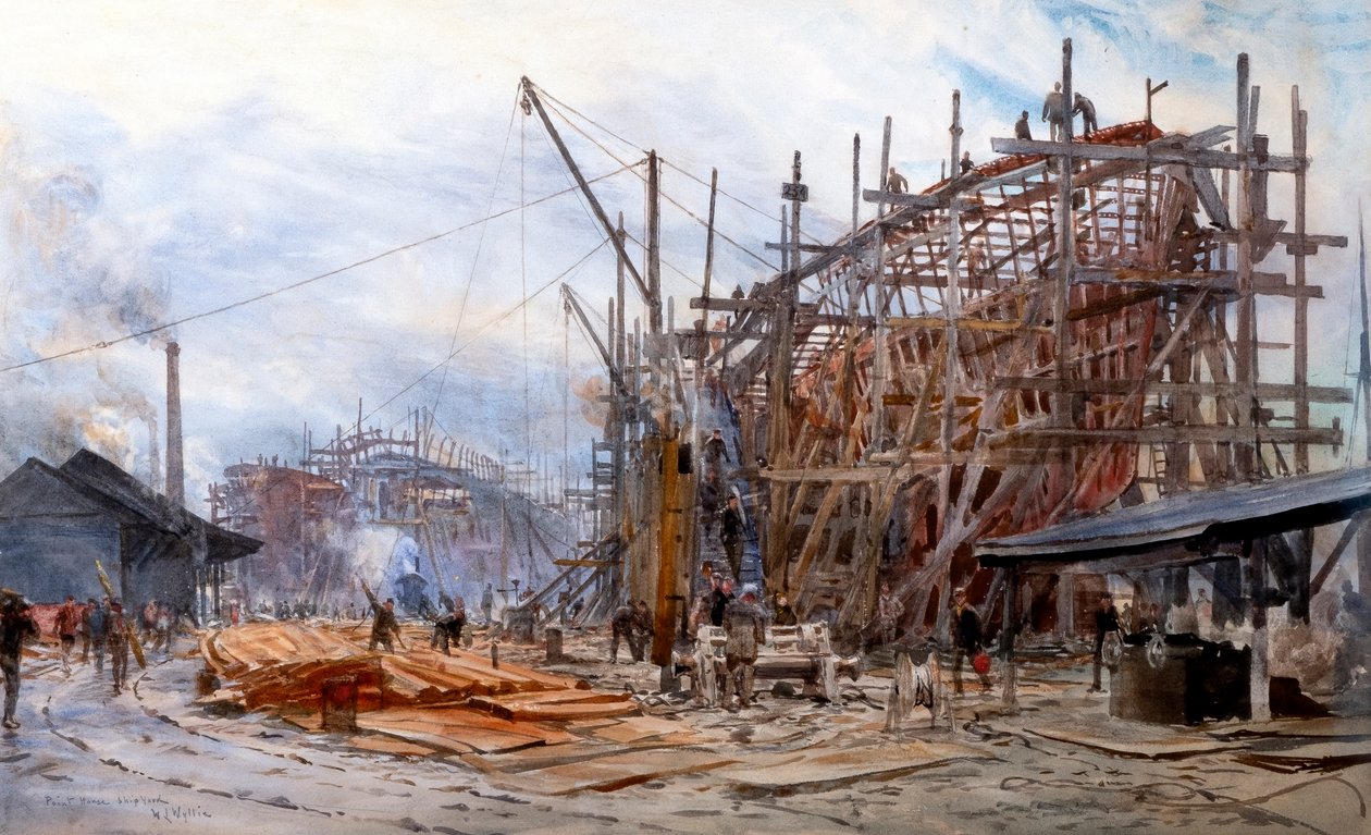 Point House Shipyard (akvarelli) tekijältä William Lionel Wyllie