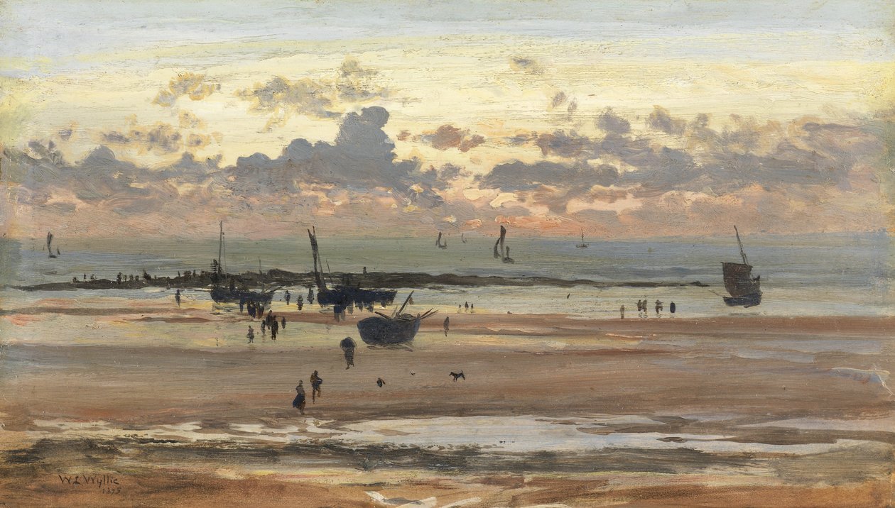 Portel Fisher Folk, 1875 (öljy paperille asetettu paneeliin) tekijältä William Lionel Wyllie