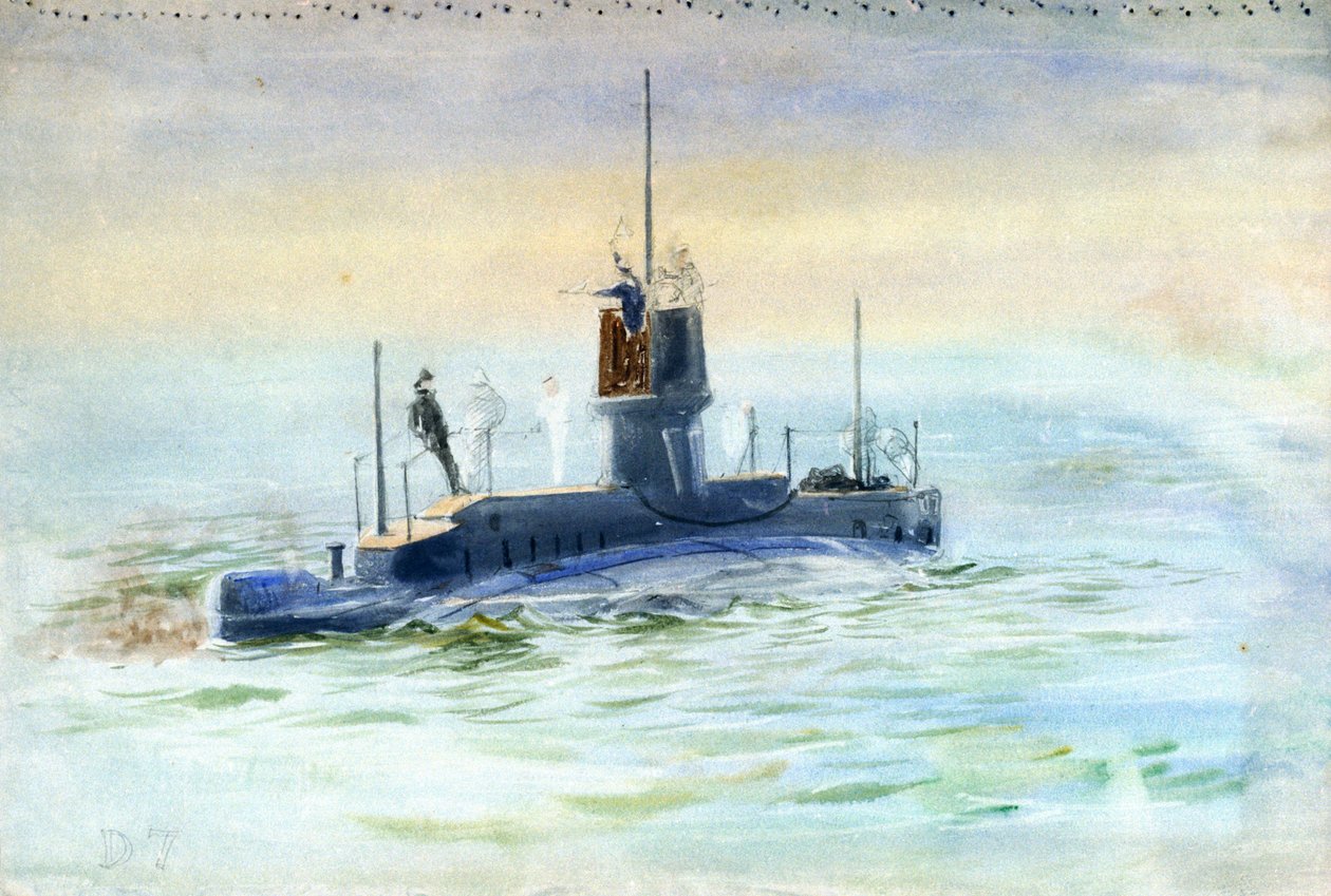 Sukellusvene D7, 1900-luvun alku (akvarelli, grafiitti). tekijältä William Lionel Wyllie