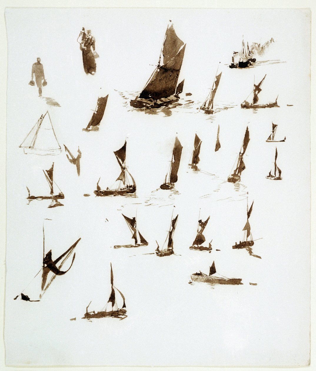 Thamesin asuntolaivatutkimukset (Englanti). Gouassia William Lionel Wyllien (1851-1931) muistikirjasta, noin 1890. tekijältä William Lionel Wyllie