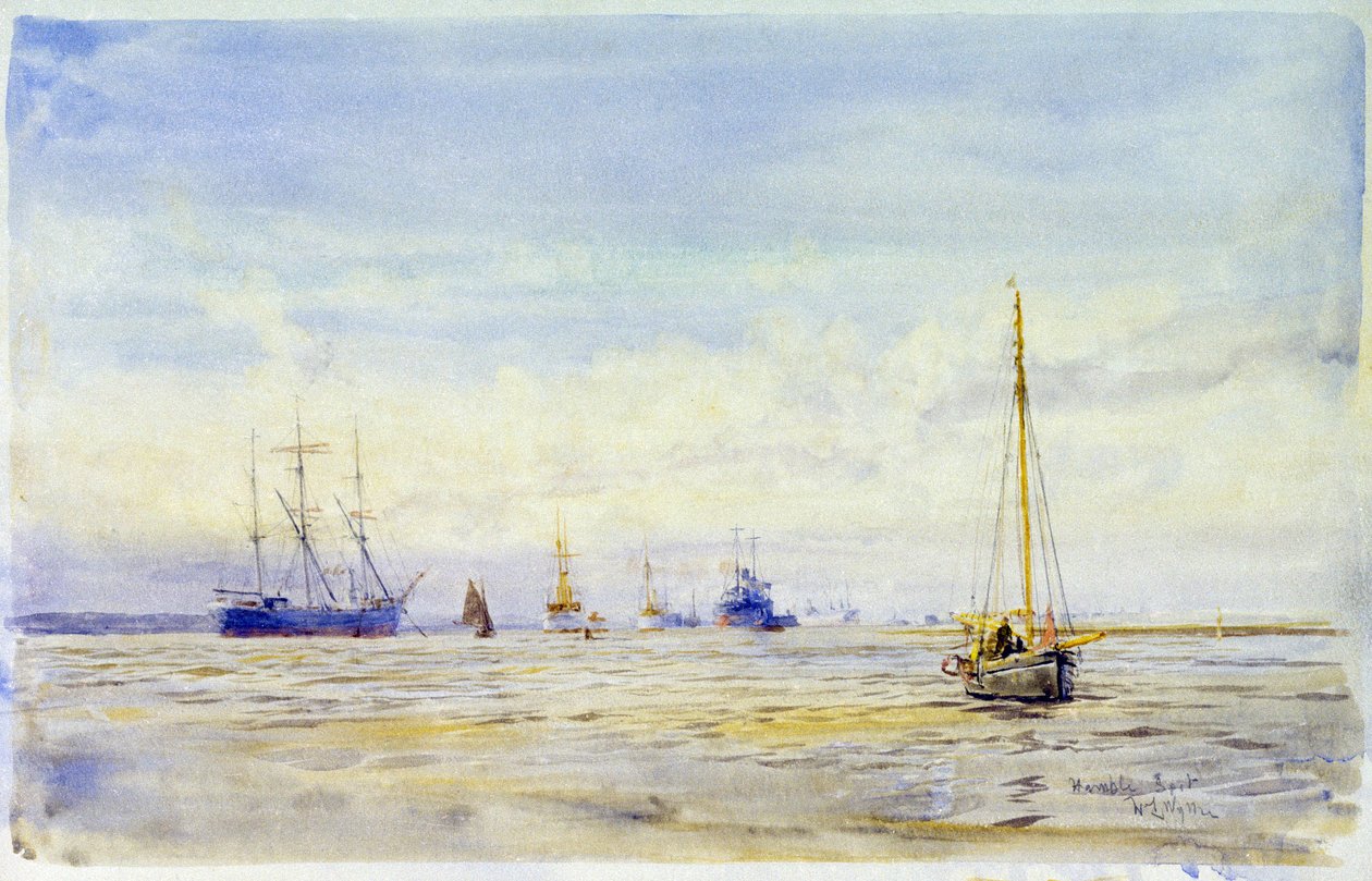 Hamble-joki (Englanti) ja veneily. William Lionel Wyllien (1851-1931) akvarelli 1800-luvun lopulla. tekijältä William Lionel Wyllie