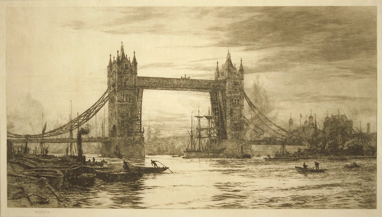 Tower Bridge vist des del riu Tàmesi, Londres, c1894-1931 finlandès tekijältä William Lionel Wyllie