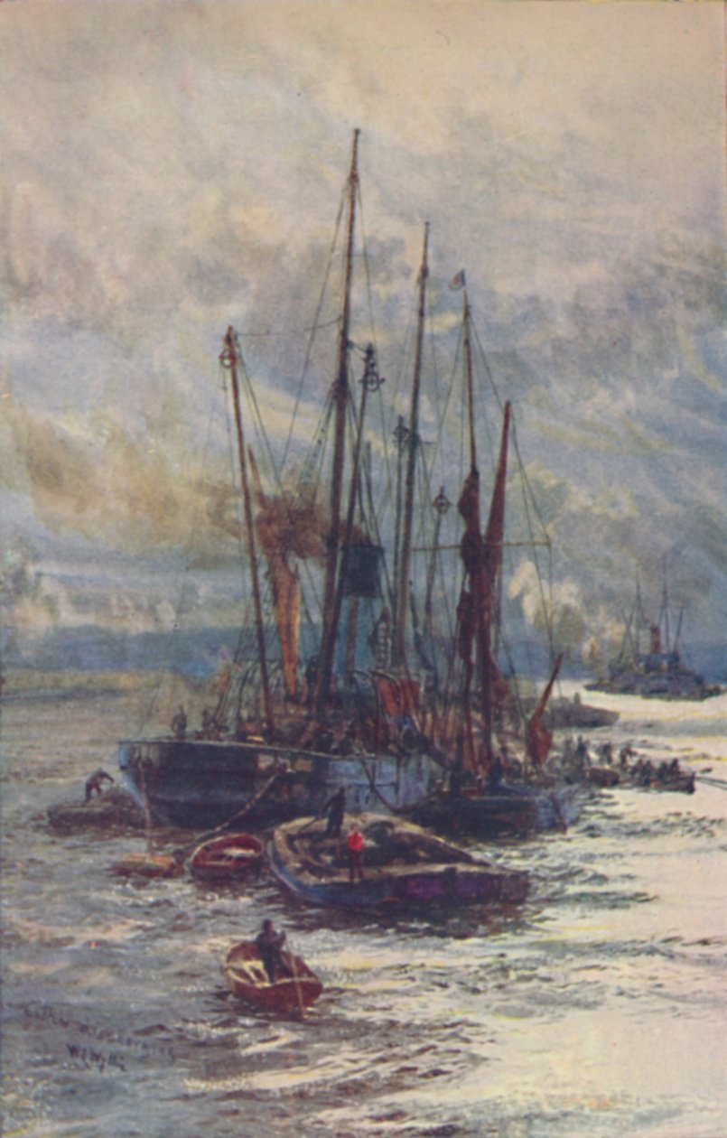 Hiilen purkaminen proomuihin, 1910 tekijältä William Lionel Wyllie