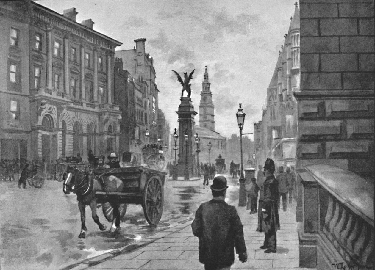Fleet Street, esillä Temple Bar Memorial ja Childs Bank, 1891 tekijältä William Luker