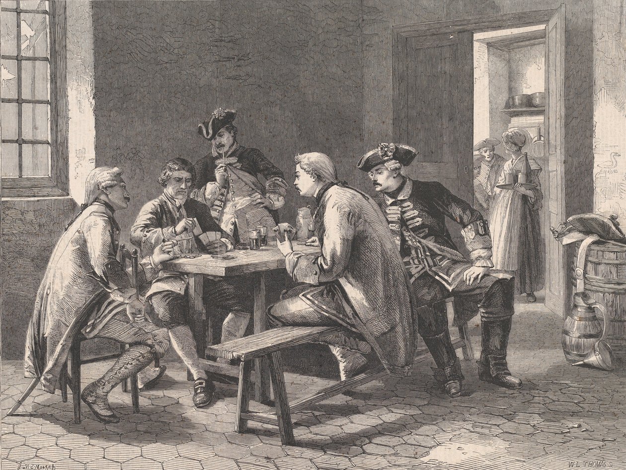 Soldiers Playing at Cards, Illustrated London News, 4. toukokuuta 1861 tekijältä William Luson Thomas