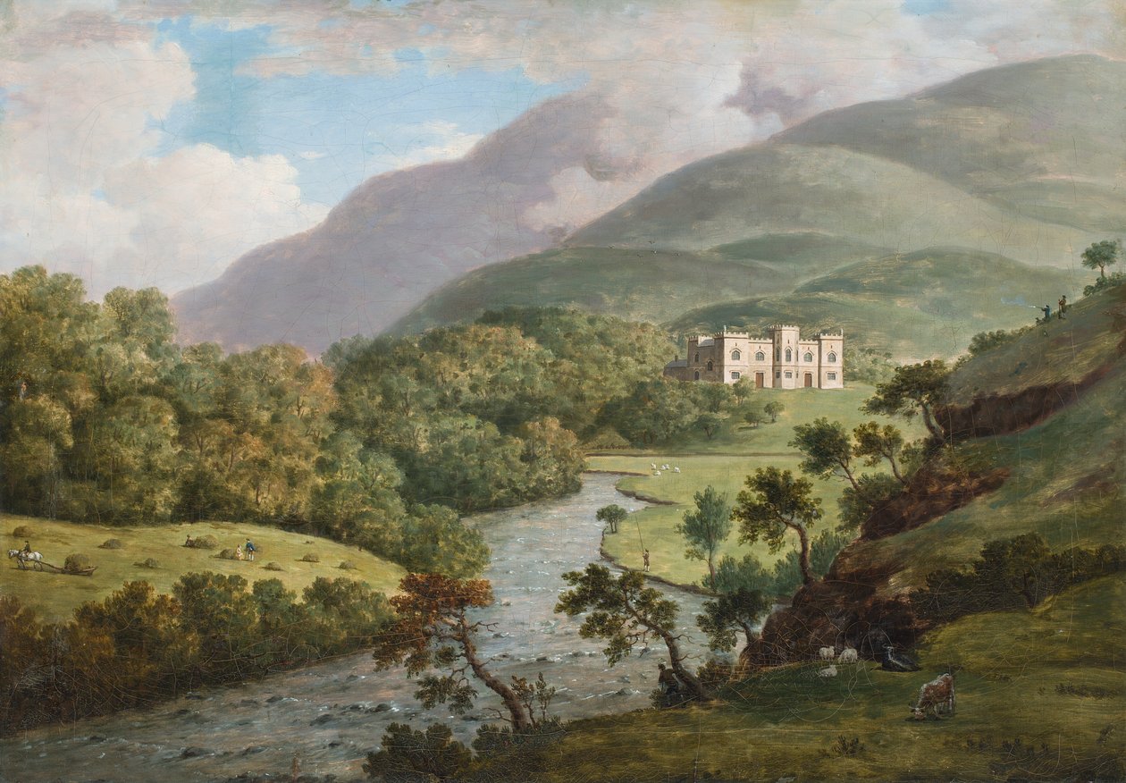 A Prospect of Kielder Castle, North Tyne, Northumberland, n. 1770 (öljy kankaalle) tekijältä William Marlow