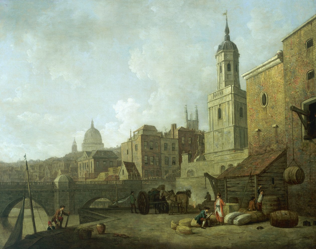 London Bridgen pohjoispää ja St Magnus the Martyr, 1762 tekijältä William Marlow