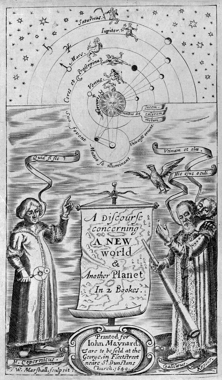 Diskurssi uudesta maailmasta ja toisesta planeettasta kahdessa kirjassa, 1640 (etusivu) tekijältä William Marshall