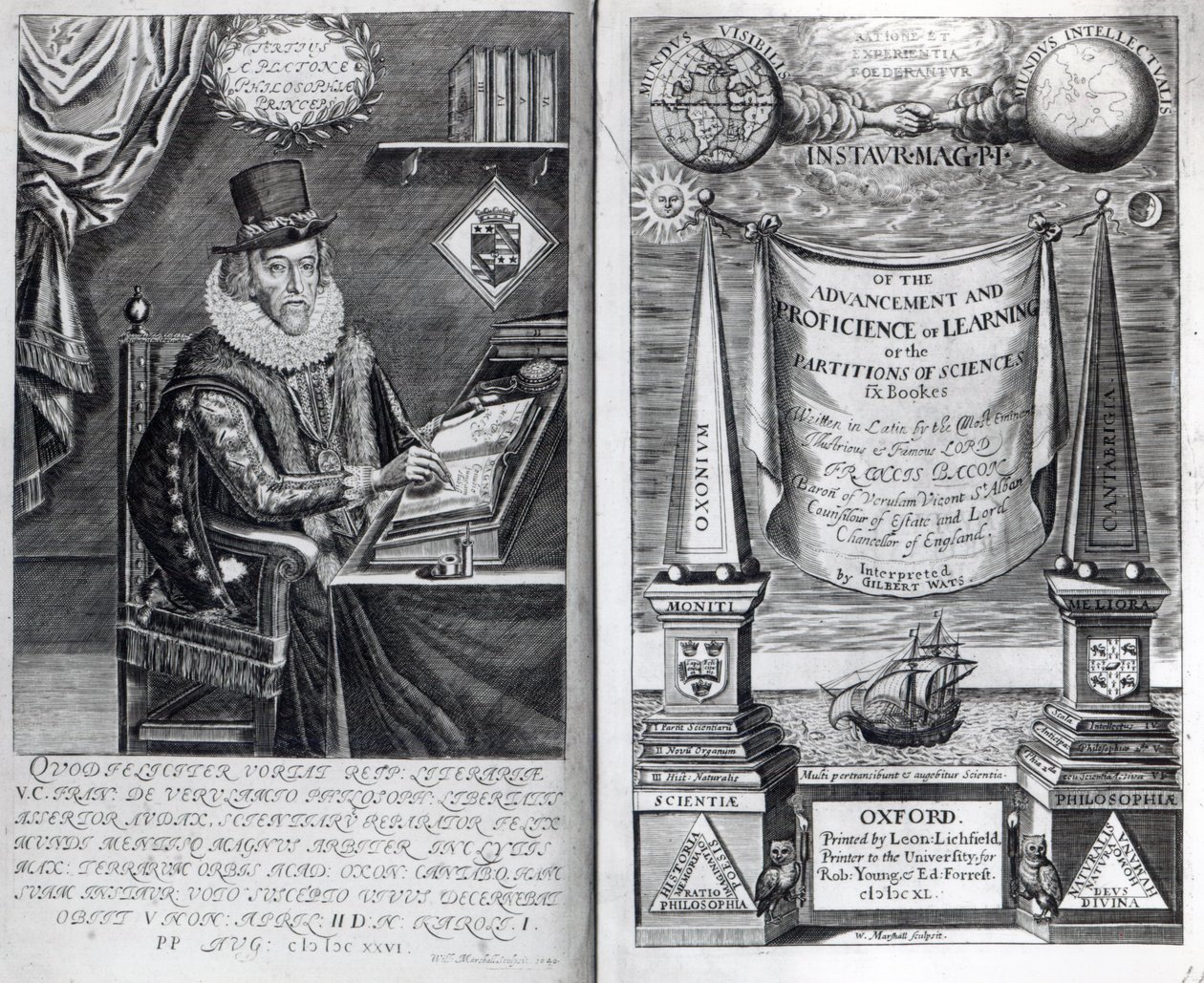 Etukappale ja nimilehti Francis Baconin Instauratio Magnasta, 1640 tekijältä William Marshall