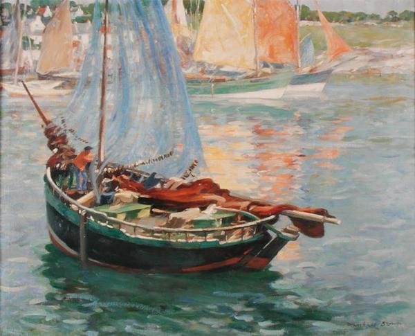 Concarneau, Verkkojen kuivaus, 1920 (öljy kankaalle). tekijältä William Marshall Brown