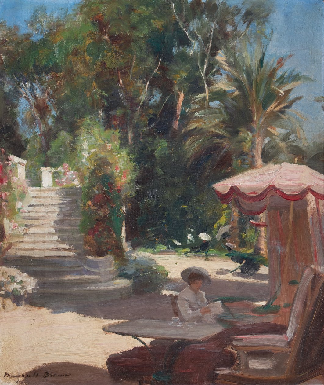 Hotel Garden, Grasse-en-Vence, Signeerattu alhaalla Marshall Brown (öljy kankaalle) tekijältä William Marshall Brown