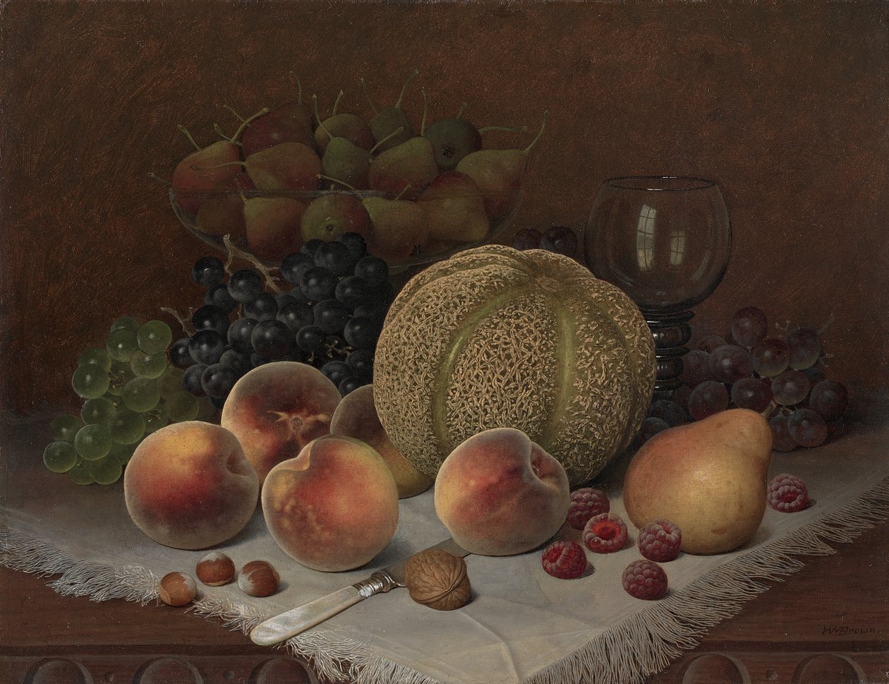 Tyyni elämä kantaloupin kanssa, noin 1880 (öljy kankaalle) tekijältä William Mason Brown