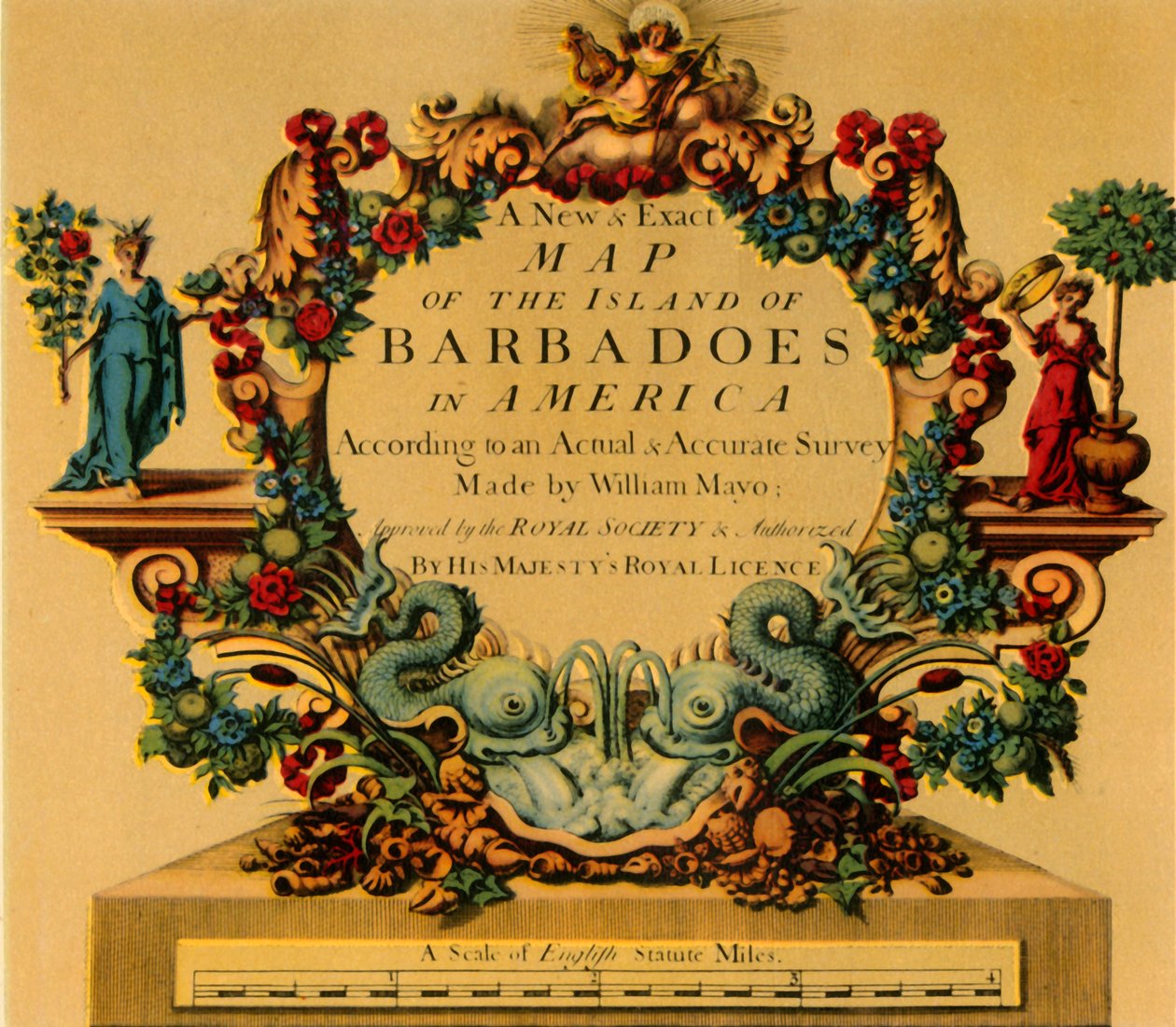 "Cartouche W. Mayon Barbadosin kartalla, 1722", 1944. tekijältä William Mayo