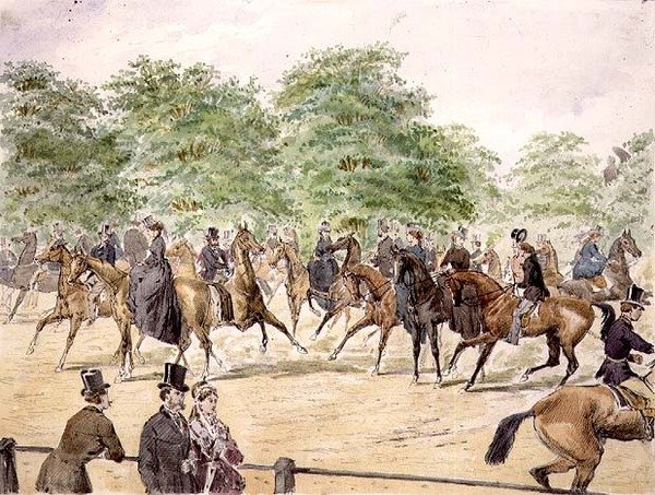 Riding on Rotten Row (akvarelli) tekijältä William McConnell