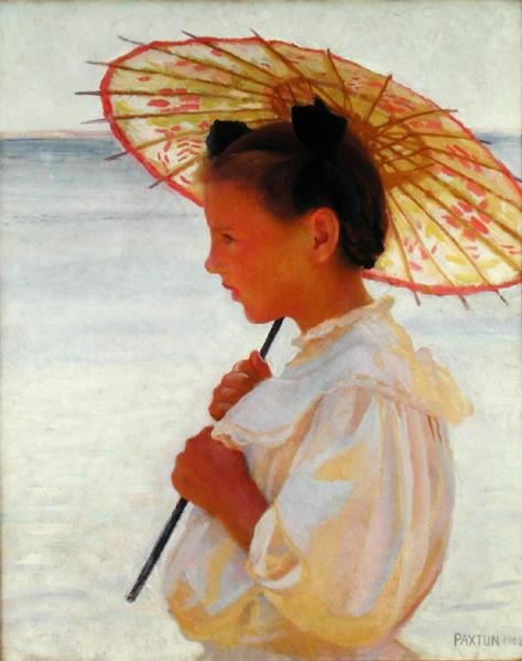Tyttö kiinalaisen päivänvarjon kanssa tekijältä William McGregor Paxton
