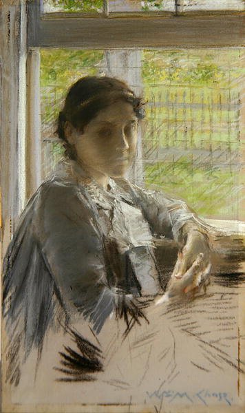 At the Window, n. 1890 (pastelli kankaalle) tekijältä William Merritt Chase