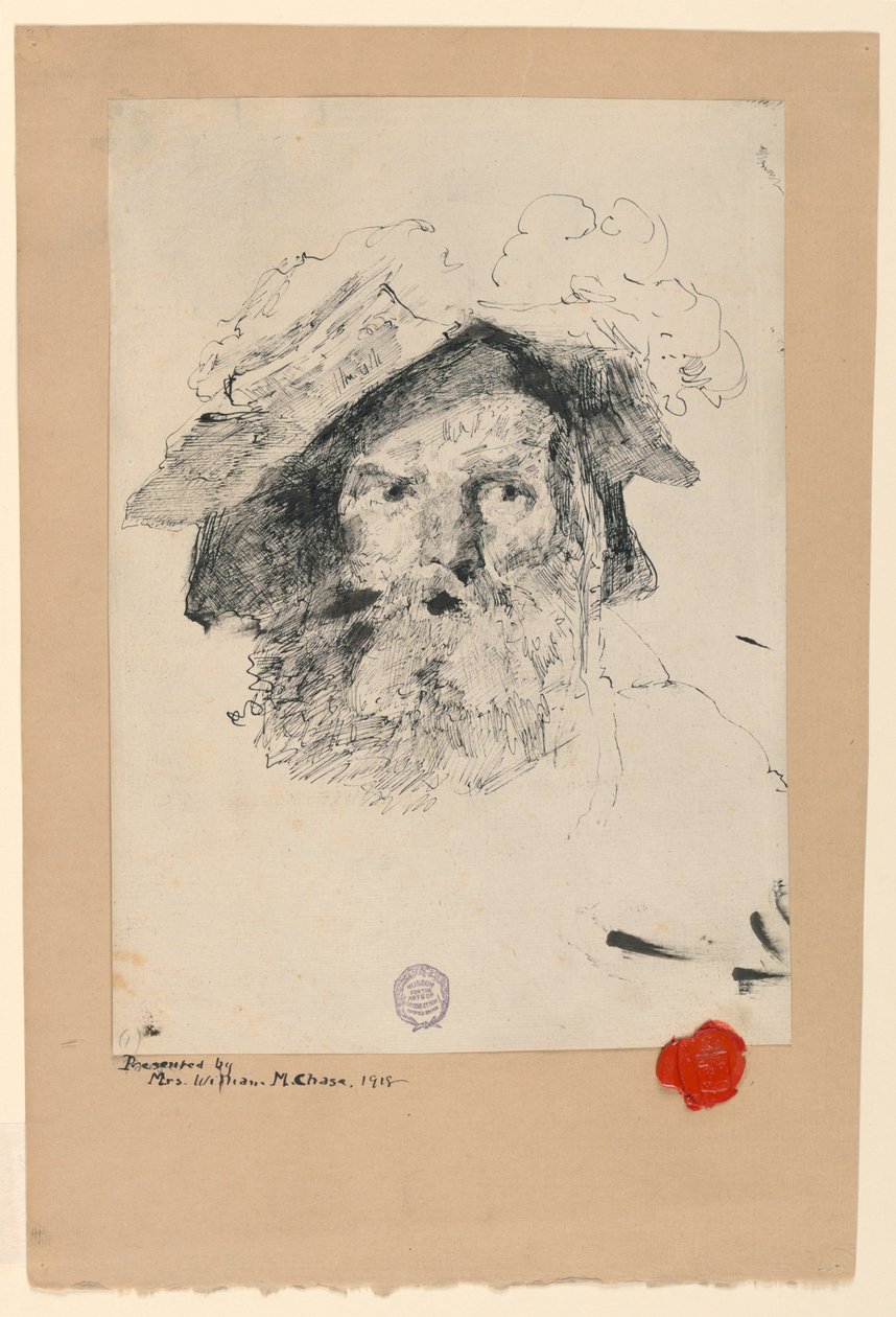 Piirros, parrakas miehen pää, 1872-78 tekijältä William Merritt Chase