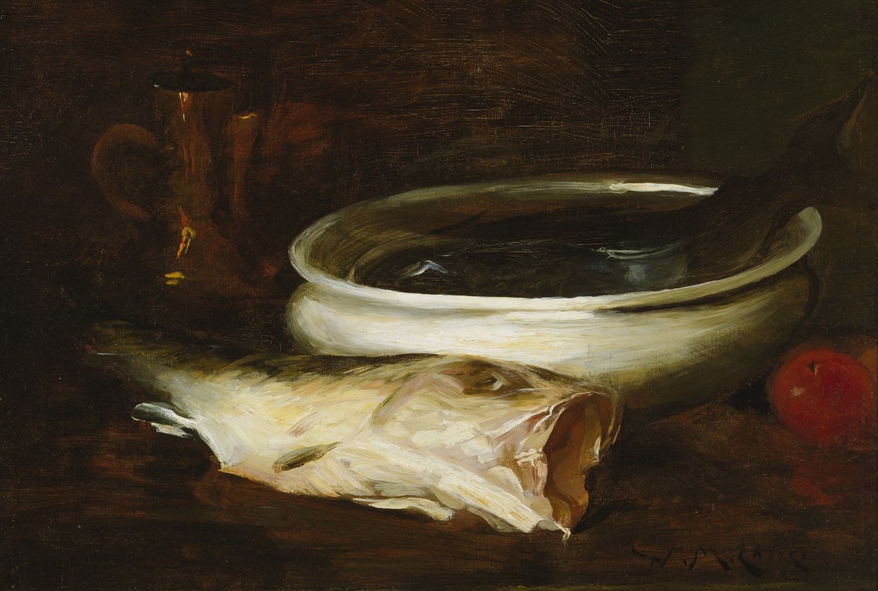 Kala ja asetelma, n. 1904-1909 (öljy kankaalle) tekijältä William Merritt Chase
