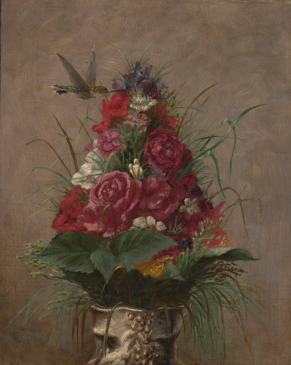 Kukkaasetelma Hummingbirdin kanssa tekijältä William Merritt Chase