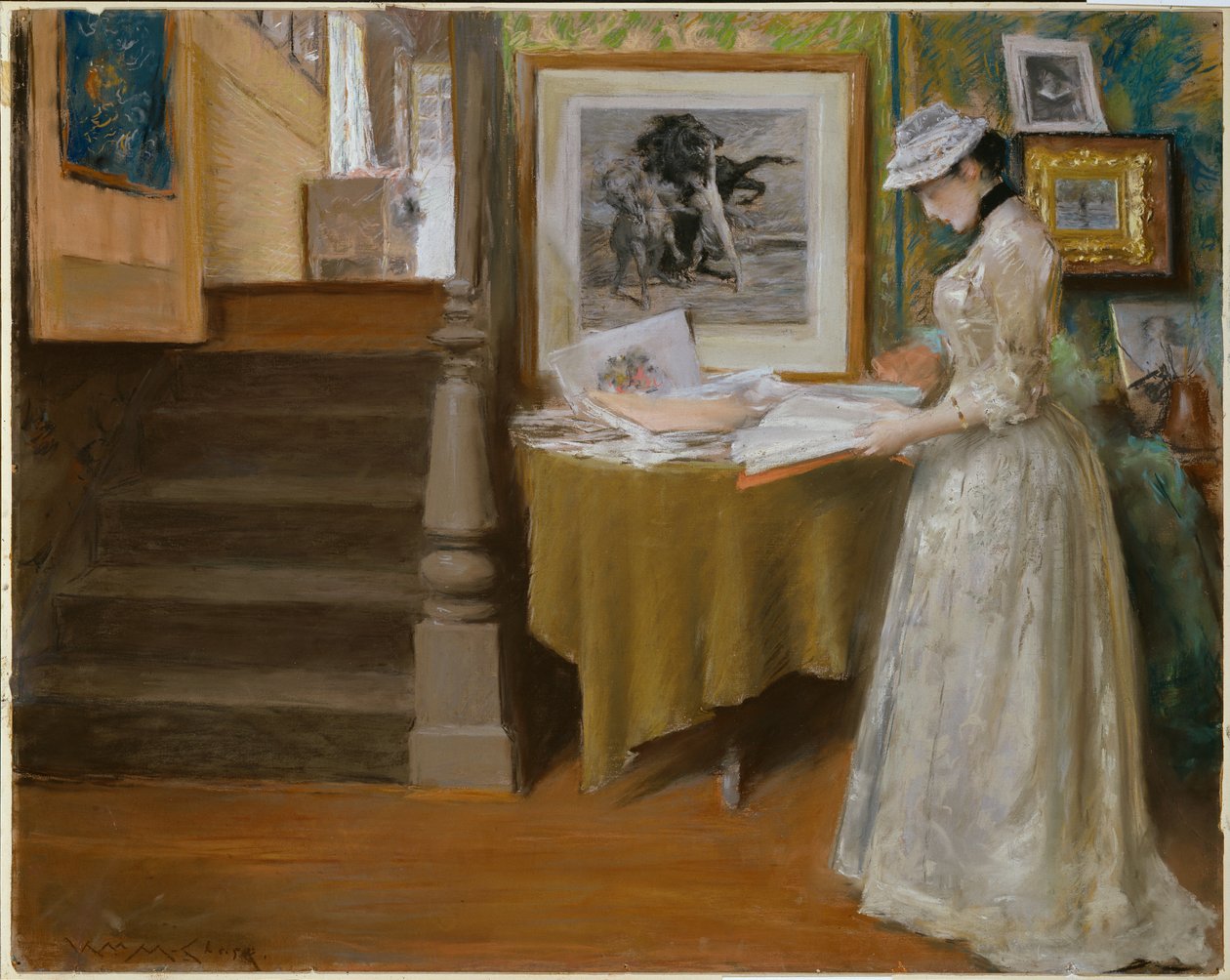 Ateljeessa, noin 1892-93 (pastelli kartongille). tekijältä William Merritt Chase