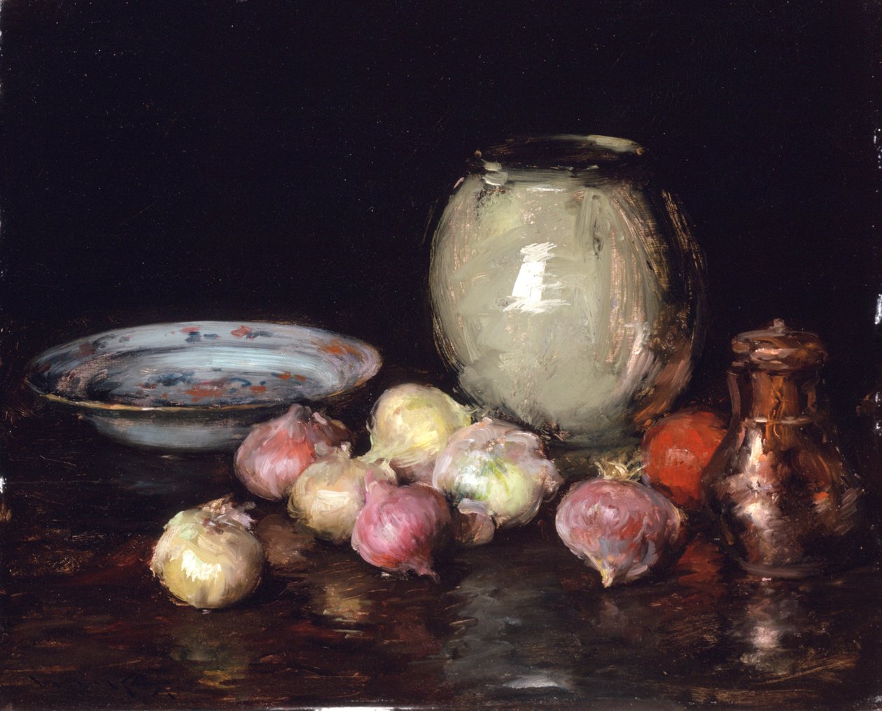 Vain sipulia, 1912 (öljy puupaneelille) tekijältä William Merritt Chase