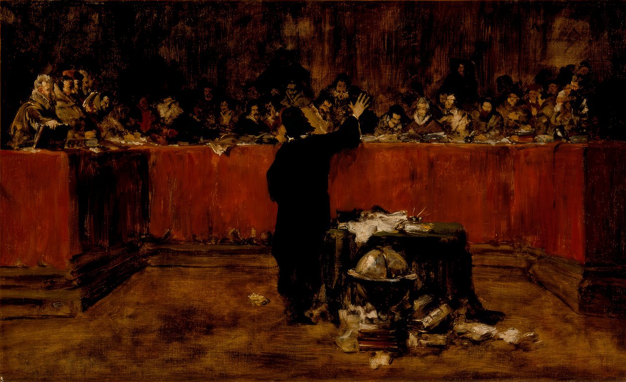 Kolumbus Salamancan neuvoston edessä tekijältä William Merritt Chase