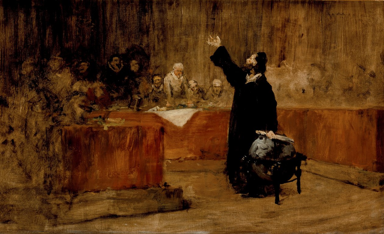 Luonnos maalaukseen: Kolumbus Salamancan neuvoston edessä (A) (Kristoffer Kolumbus Salamancan neuvoston edessä) tekijältä William Merritt Chase