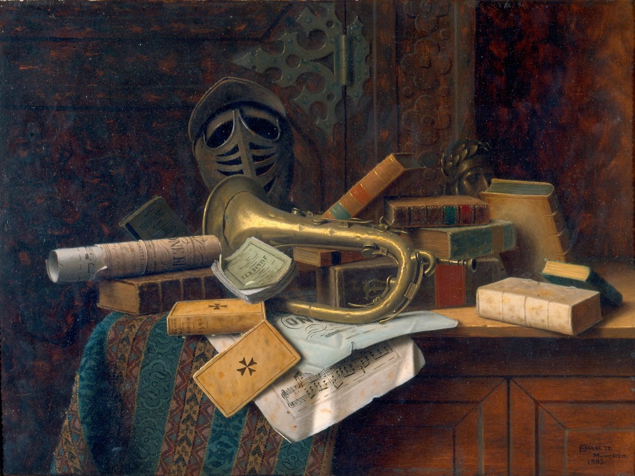 Still Life with Bust of Dante 1883 (Öljy paneelille) tekijältä William Michael Harnett