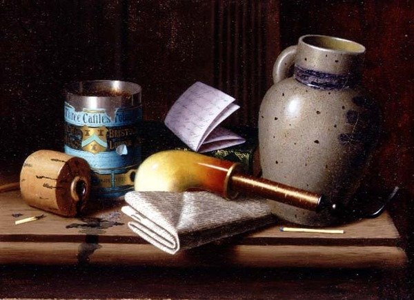 Asetelma Three Castles Tobaccon kanssa tekijältä William Michael Harnett