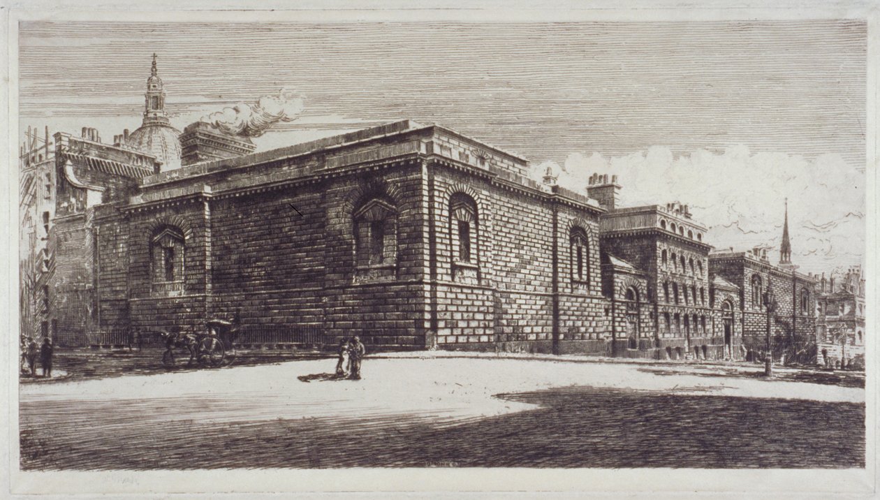 Näkymä Newgaten vankilaan, Old Baileyssä, Newgate Streetiltä, Lontoon kaupungista, 1900 tekijältä William Monk